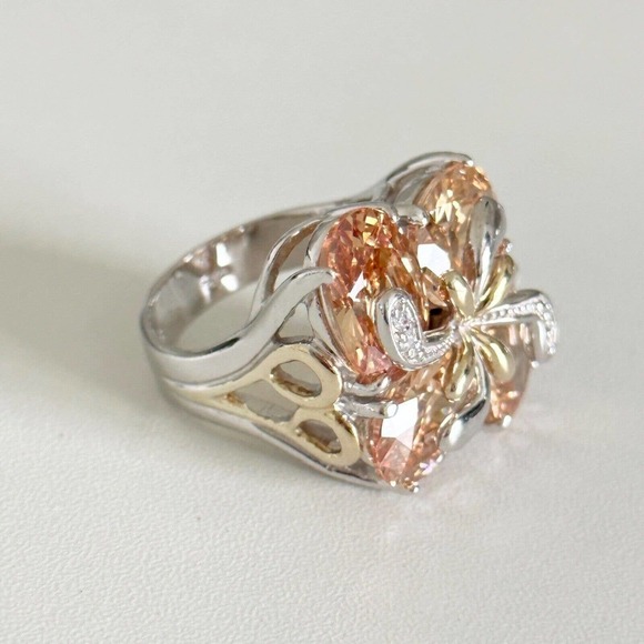 SETA 925 Sterling Silver Huge Clear & Orange CZ Chunky Statement Ring Size 11 - Picture 4 of 15